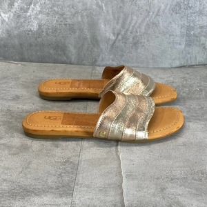 Ugg Women's Plage Rose Gold Metallic Zimena Slide Flat Sandals SZ 5.5